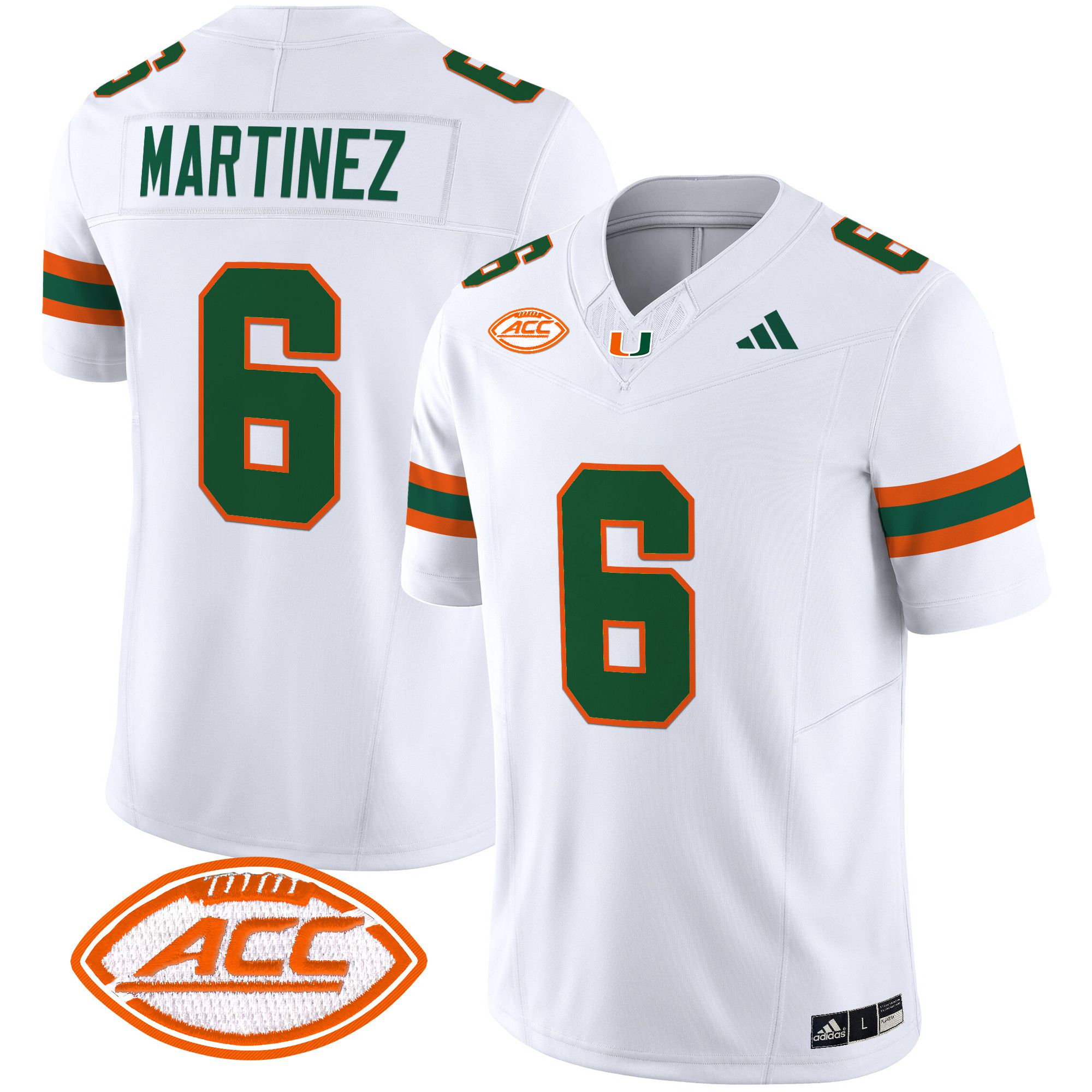 Men Miami Hurricanes #6 Martinez White 2024 Vapor Limited NCAA Jersey->customized ncaa jersey->Custom Jersey